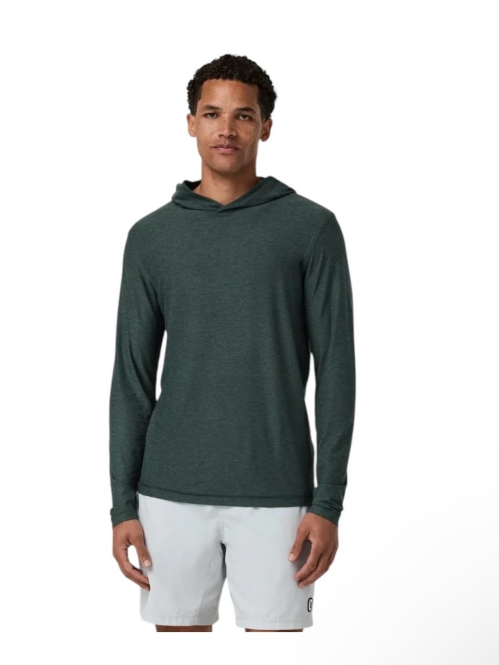 Vuori Men's Strato Tech Hooded Long-Sleeve Shirt in Hemlock Heather Small